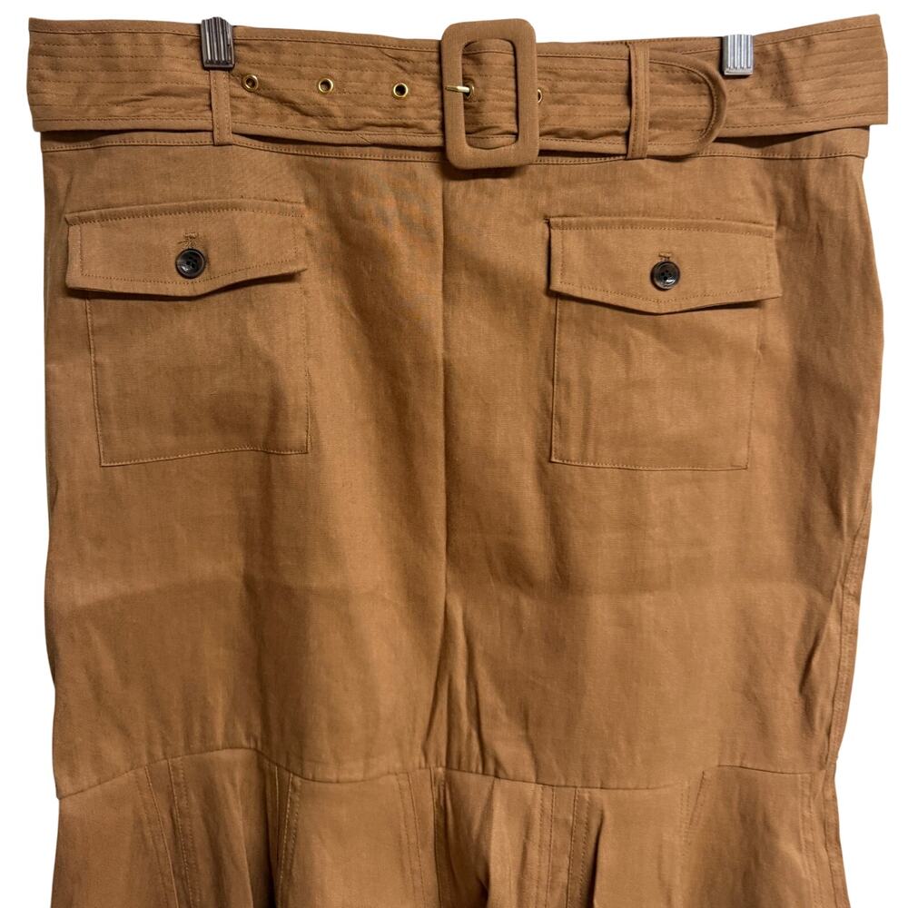 Calvin Klein Women Skirt Size 12 Trumpet Straight Brown Linen Ruffle Career New - Picture 2 of 11